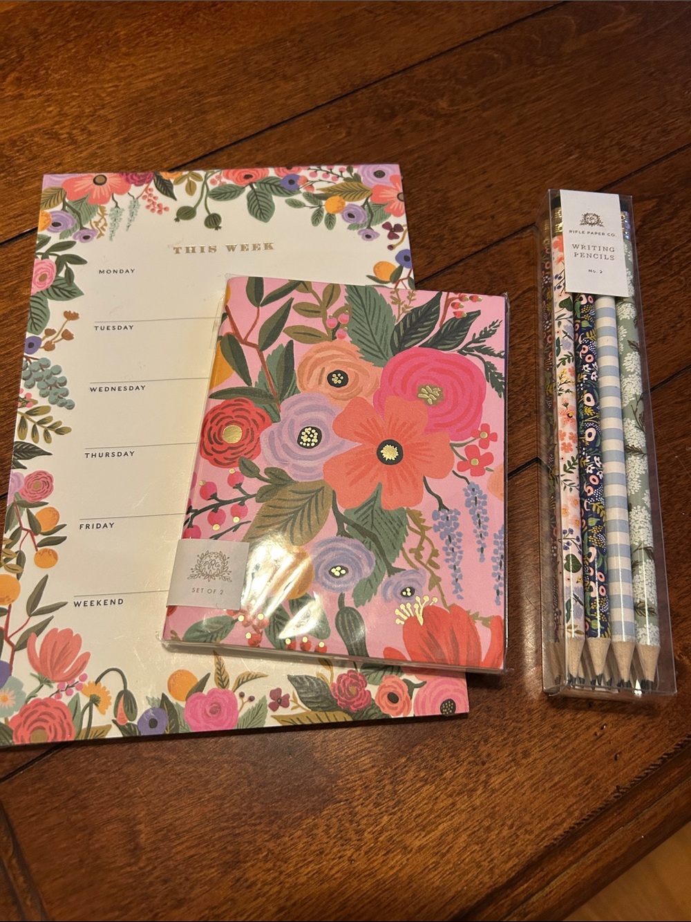 Set of three (3) Rifle Paper Co. - Floral Weekly Pad, Pencils and notebooks